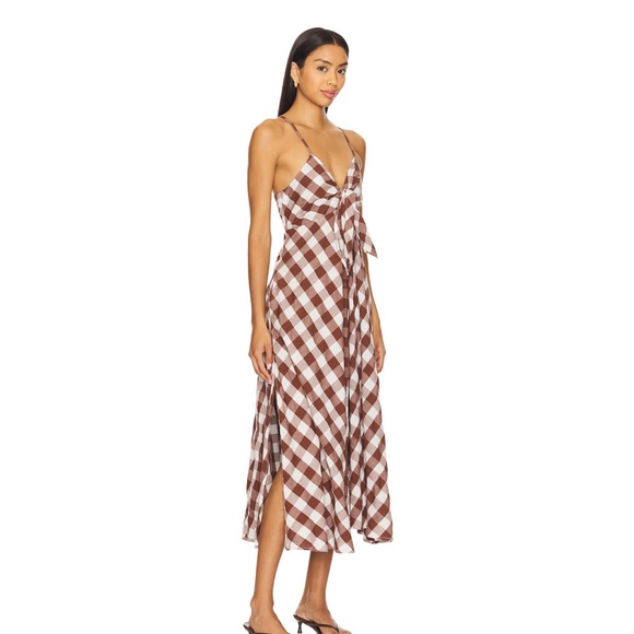 NWOT Free People Brown and White Checkered Midi Dress - Picture 2 of 6